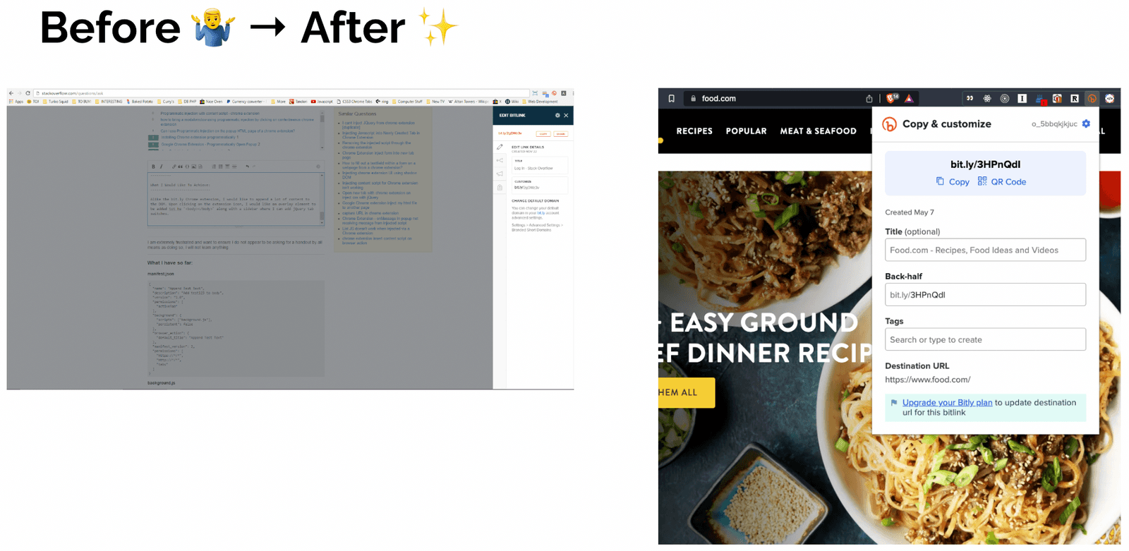 screenshots: before and after